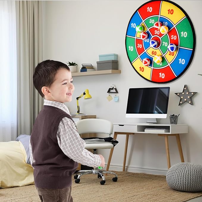 29 Inches Dart Board for Kids，Kids Large Dart Board with Sticky Balls and Darts，Indoor/Outdoor Sport Party Fun Games Toys Birthday Gifts for 3 4 5 6 7 8 9 10 11 12+Year Old Boys Girl-StrideForce Fitness