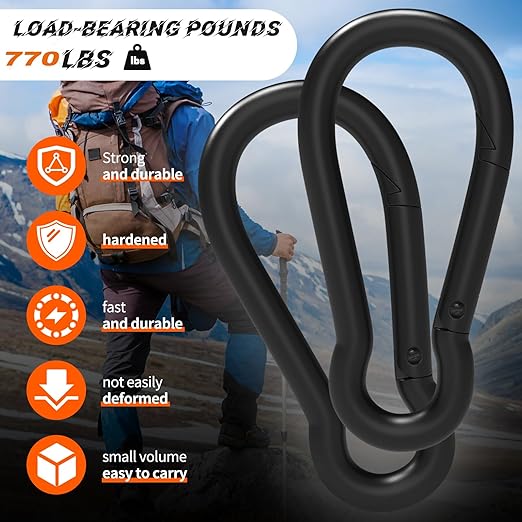 25PCS 4" Hevy Duty Carabiner Clips,M10 Spring Snap Hooks Large Carabiners Galvanized Steel Qiuck Link Clip 770LBS Holding Capacity Keychain Buckle for Outdoor Hiking Camping hammocks Dog leashes-StrideForce Fitness