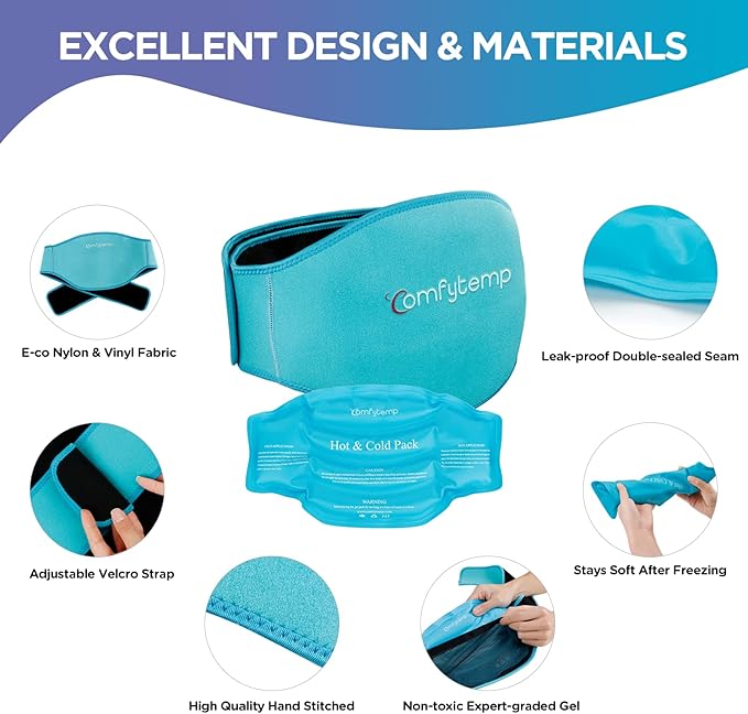 Comfytemp Ice Pack for Lower Back Pain Relief, HSA Approved, Reusable Gel Ice Wrap for Sciatica Nerve Injury, Hot Cold Compress Lumbar Brace for Herniated Disc, Waist Coccyx, Surgery Recovery Items-StrideForce Fitness