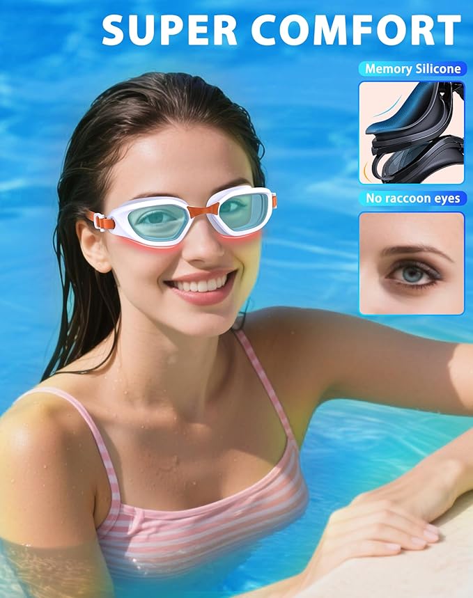 Swim Goggles, Unisex Adult Swimming Goggles Anti Fog Anti UV No Leakage Wide View for Men Women Youth-StrideForce Fitness