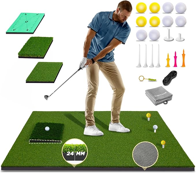 Upgrade Multi-Function Golf Hitting Mat – MyVoice 5x4ft Thickened Mat with Interchangeable Turf, Durable Non-Slip Base for Indoor & Outdoor Practice, Ideal for Golfers of All Levels-StrideForce Fitness