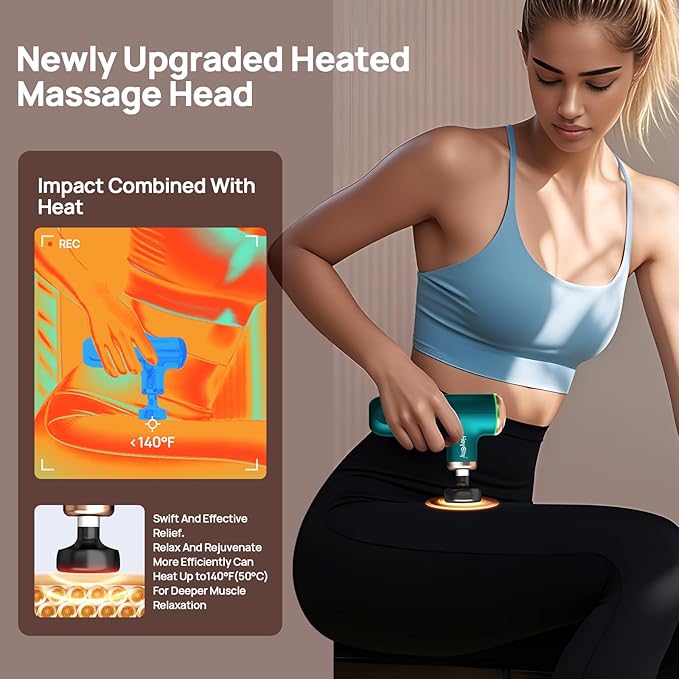 Mini Massage Gun with Heat Function, Heated Massage Head for Deep Tissue Pain Relief, Portable Muscle Massager for Athletes, Compact Percussion Gun-StrideForce Fitness