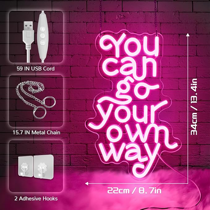 You Can Go Your Own Way Neon Sign,Neon Signs for Wall Decor,Motivational Pink LED Wall Light for Girls Bedroom,Teen Room,Dorm Decor,Neon Aesthetic Sign,Gift for Girls,USB Powerd Dimmer Switch-StrideForce Fitness