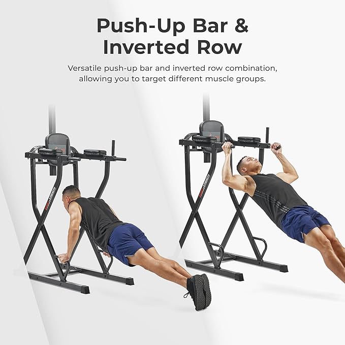 Sunny Health & Fitness Power Tower, Dip Bar, Push-Up & Pull Up Assisting Parallette Station w Optional Rock Climbing Grip Trainer-StrideForce Fitness