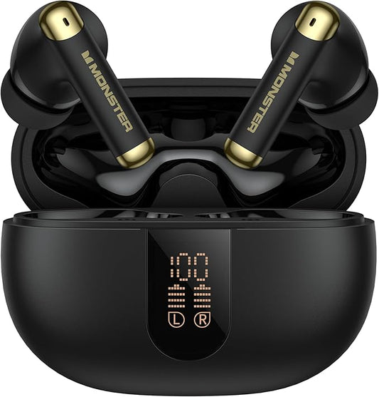 Monster N-Lite 211 Wireless Earbuds， Bluetooth 6.0 Stereo Headphones with Noise-Cancelling Mic and LED Display, Built-in Mic for Clear Calls, Waterproof Design for Sports-StrideForce Fitness