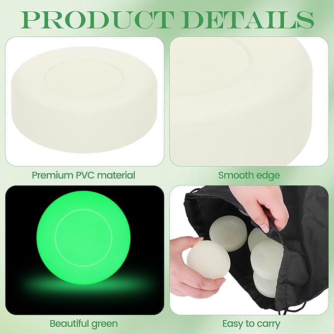 Elcoho Ice Hockey Puck, Glow in The Dark Party Pucks, Green Floor Puck Bulk with Drawstring Bag for Youth Adults Outdoor Indoor Sports Games Practicing & Training-StrideForce Fitness