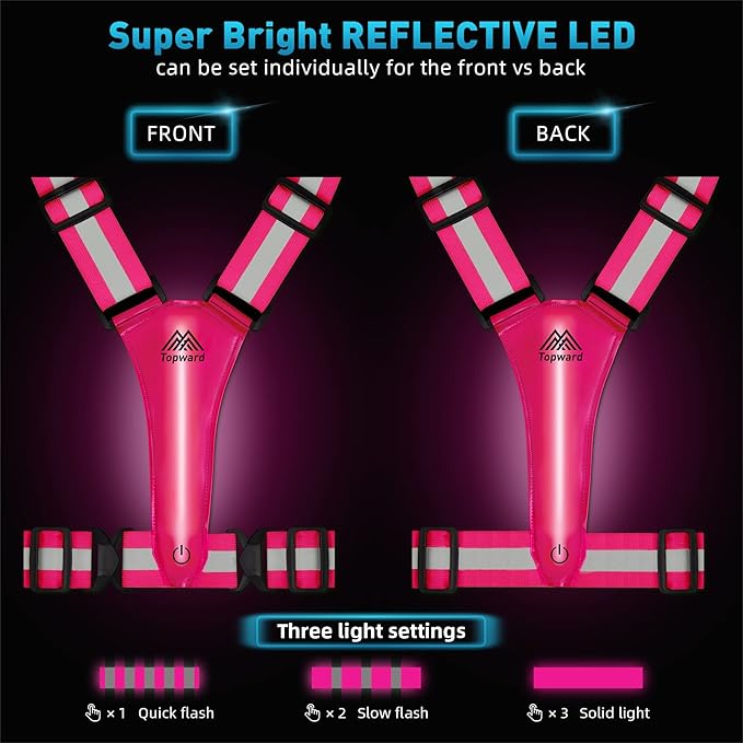 LED Reflective Vest Safety Gear, Light Up Vest for Night Walking Cycling, High Visibility Running Vest with Reflective Strips-StrideForce Fitness