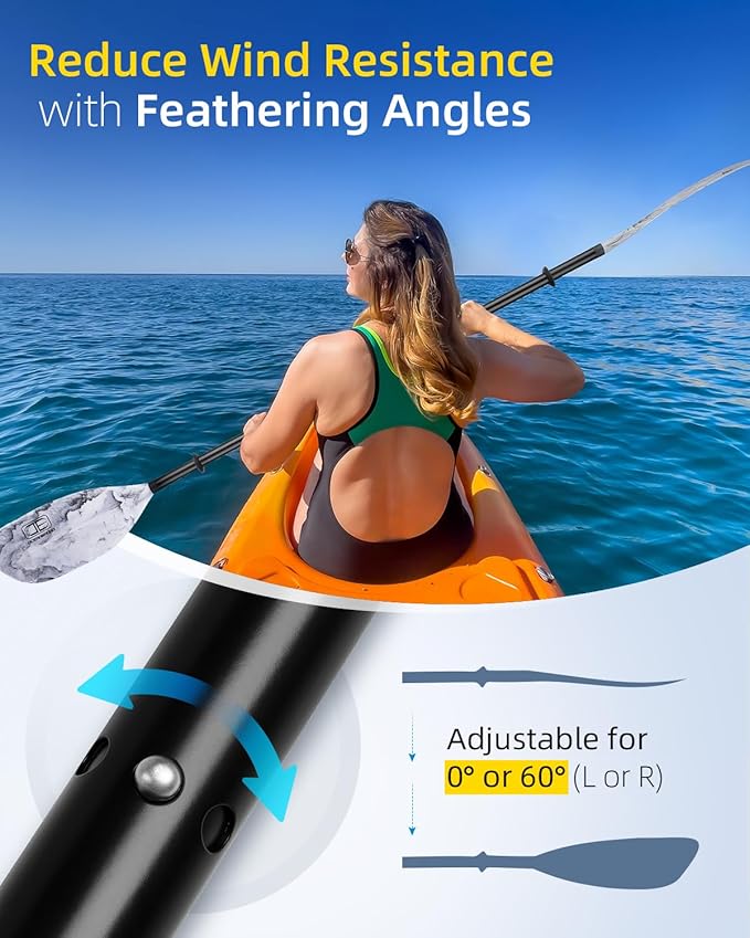 OCEANBROAD Kayak Paddle 86in/218cm, 90.5in/230cm Alloy Shaft 2-Piece Floatable Kayak Oar for Kayaking Canoeing Boating-StrideForce Fitness