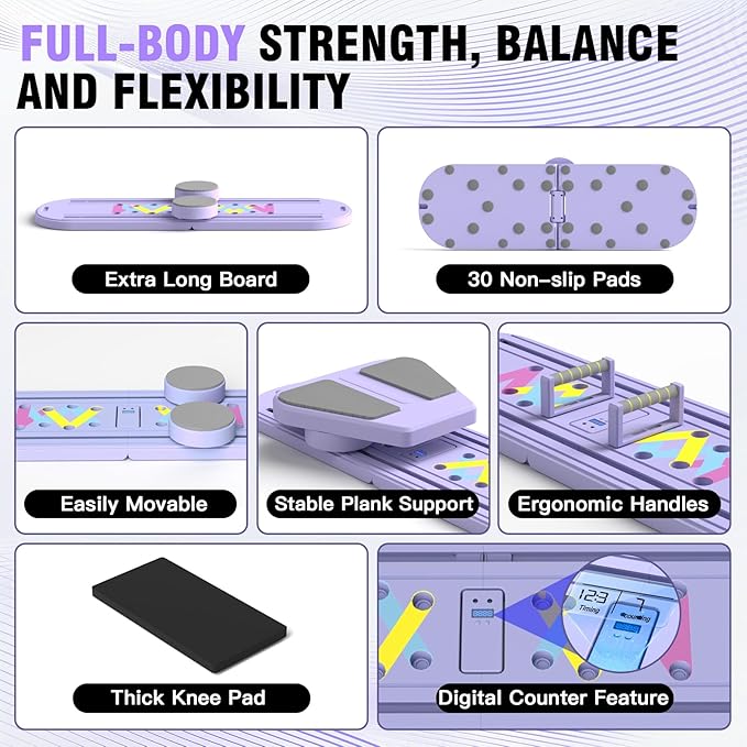 Pilates Reformer Board, 6 in 1 Portable & Foldable Pilates Reformer Set with Resistance Bands, Pilates Board for Home Workout, Multifunctional Abdominal Board-StrideForce Fitness