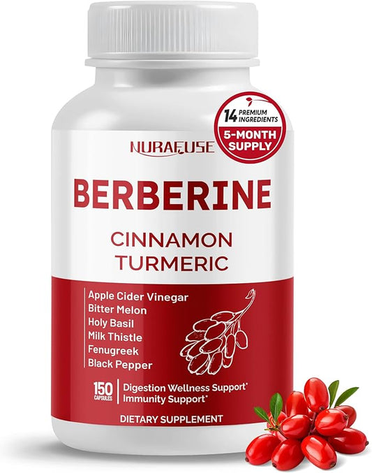 Berberine 14-in-1 Supplement with Ceylon Cinnamon Apple Cider Vinegar Turmeric Bitter Melon Holy Basil Milk Thistle Fenugreek Gymnema Banaba - Made in The USA-StrideForce Fitness
