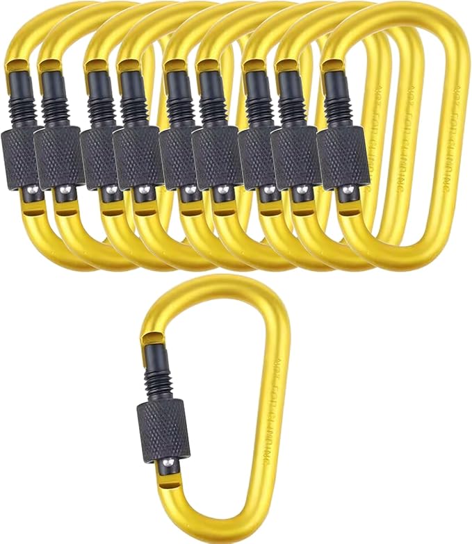 10 Pack Aluminum D Ring Key Rings Hiking Clips Locking Carabiner for Hiking Camping Fishing and Outdoor Use，Clips with Screw Gate Multicolored-StrideForce Fitness