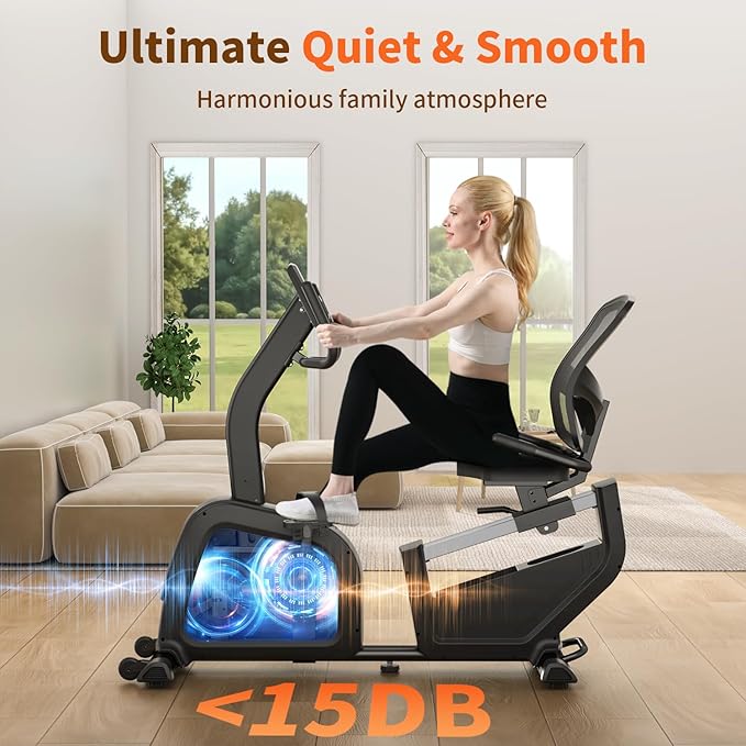 JEEKEE Recumbent Exercise Bike for Seniors,Stationary Bikes for Home, 300LB Capacity & 16 Levels Magnetic Resistance, Heart Rate Handle-StrideForce Fitness