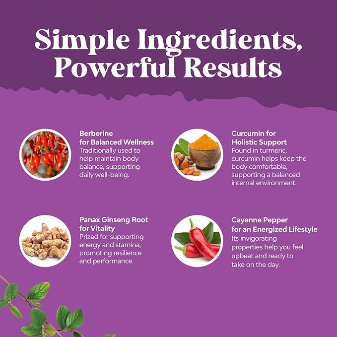 GLP-1 Berberine Supplement - One a Day Healthy Gut Berberine Complex with Panax Ginseng Turmeric Curcumin & Cayenne Pepper for Metabolic Balance - Gluten Free Vegan and Non-GMO (2 Month Supply)-StrideForce Fitness