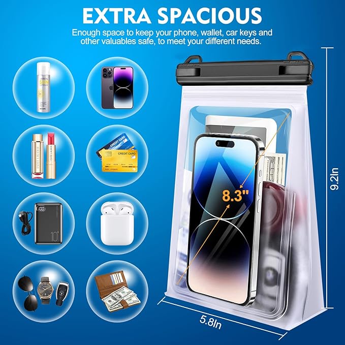 Large Waterproof Phone Pouch [with Sealing Strip], Cell Phone Dry Bag for iPhone 16 15 14 13 Pro Max Galaxy S25 S24 S23 S22 All Devices, Floating Water Proof Bag for Beach Water Park White-StrideForce Fitness
