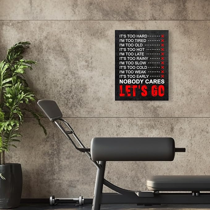 OTINGQD Inspirational Gym Wall Decor,Fitness Quotes Wall Art,Nobody Cares Let's Go Canvas Wall Decor for Home Gym-StrideForce Fitness