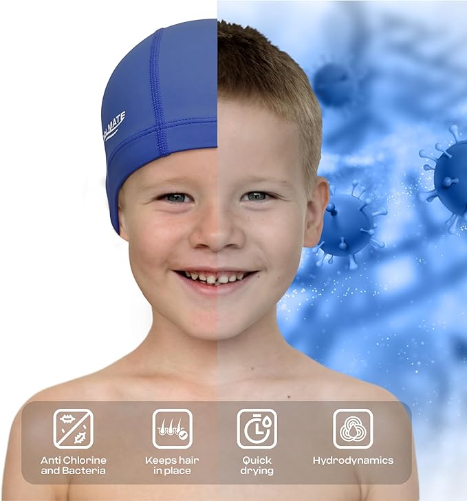 COOLMATE Fabric Swim Cap for Adult Women Men Kid 3 4 6 8 14 16, Silicone Water Resistant Layer, Cloth Swim Cap Gifts for Swimmers, Lightweight for Pool, Lap Swimming (1 pc)-StrideForce Fitness