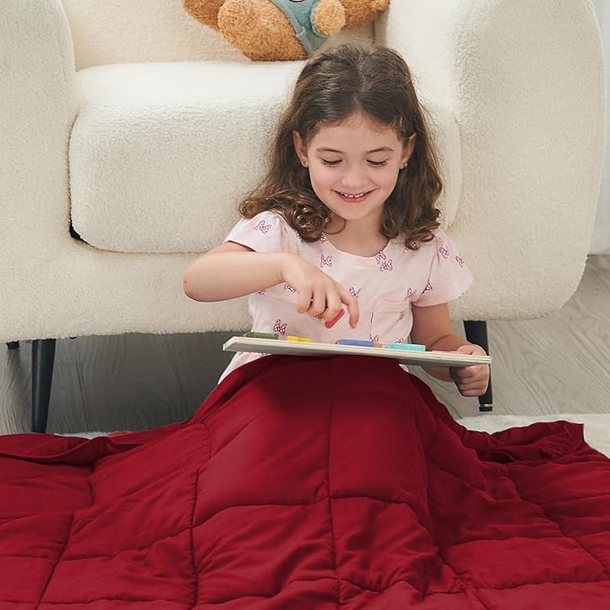 yescool Weighted Blanket (10 lbs, 41" x 60", Red) Cooling Heavy Blanket for Sleeping Perfect for 90-110 lbs, Breathable Blanket with Premium Glass Bead, Machine Washable-StrideForce Fitness