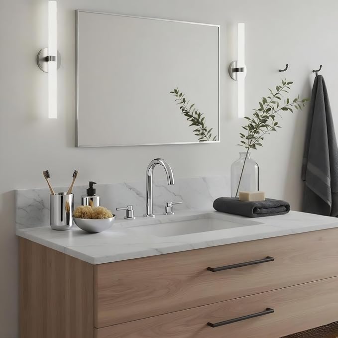 24x36 Inch Nickel Bathroom Mirror for Wall, Aluminum Frame Rectangle Rectangular Vanity Mirror, Modern Large for Bedroom, Living Room, Horizontal or Vertical-StrideForce Fitness