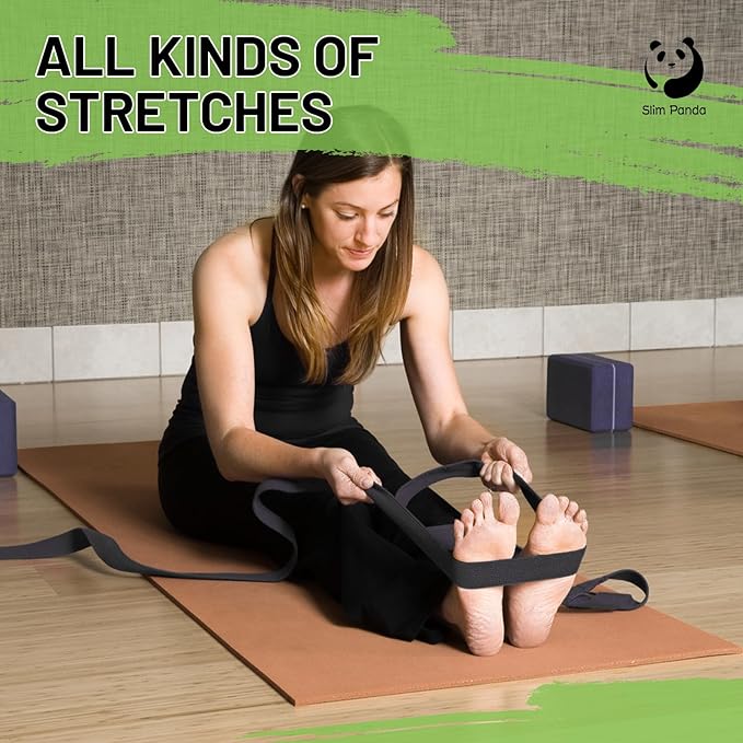 Slim Panda Yoga Strap for Stretching,Cotton Yoga Strap with Adjustable D-Ring Buckle,Non-Elastic Yoga Belt for Pilates,Gym Workouts,Physical Therapy,Improve Flexibility-StrideForce Fitness