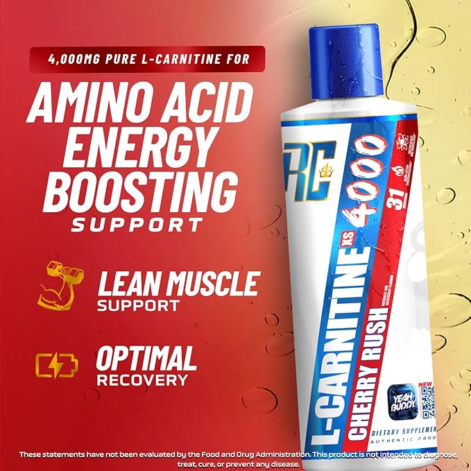 Ronnie Coleman Signature Series L Carnitine XS 4000 Liquid, Stimulant Free, Sugar Free, Zero Carbs, Lean Muscle Strength Support for Men & Women, 16 Oz (16 oz, Cherry Rush (4000))-StrideForce Fitness