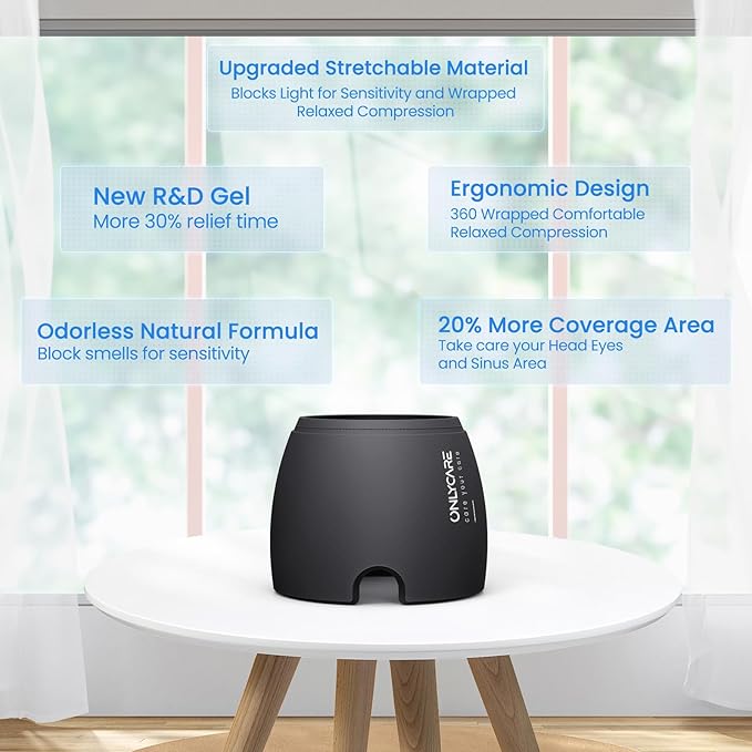 ONLYCARE Migraine Relief Cap, Upgraded Odorless Headache Relief Cap, 360° Gel Surround Ice Pack Mask for Migraine, Sinus, Stress, Frontal Headaches (Black)-StrideForce Fitness