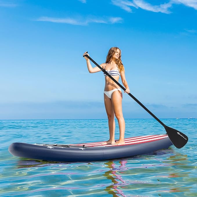 GYMAX Stand Up Paddle Board, Inflatable SUP with Wide Non-Slip EVA Deck, Accessories-Leash, D Rings, Hand Pump, Adjustable Paddle & Backpack, Paddle Boards for Adults Youth-StrideForce Fitness