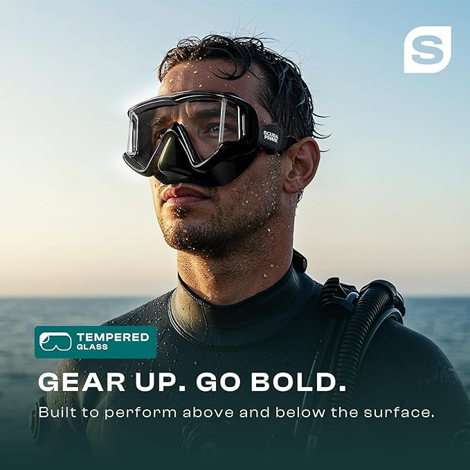 Pano 3 Scuba Diving Mask, Tempered Glass Snorkel Mask Three-Window Scuba Mask No-Leak Dive Mask Silicone Skirt Diving Mask for Snorkeling and Scuba Use-StrideForce Fitness