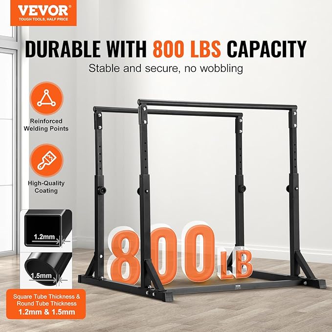 VEVOR Dip Bar, 800 lbs Capacity, Heave Duty Dip Stand Station with Adjustable Height, Fitness Workout Dip Bar Station Stabilizer Parallette Push Up Stand, Parallel Bars for Strength Training Home Gym-StrideForce Fitness