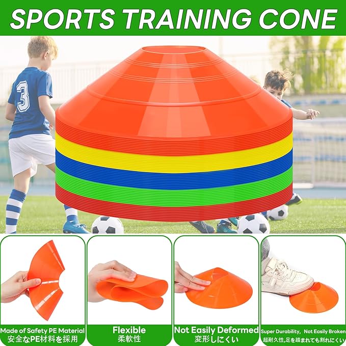 BiAnYC 25/50/100 Pcs Pro Disc Cones - Training Cones Agility Soccer Cones with Carry Bag for Training, Soccer, Football, Basketball,Kids and Other Sports and Games(5 Colors)-StrideForce Fitness