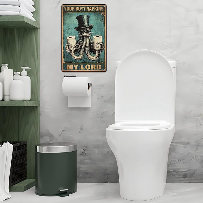 Funny Octopus Retro Metal Tin Sign Nautical Bathroom Decor Toilet Restroom Funky Home Decor Wall Art Sign 12 * 8inch-StrideForce Fitness