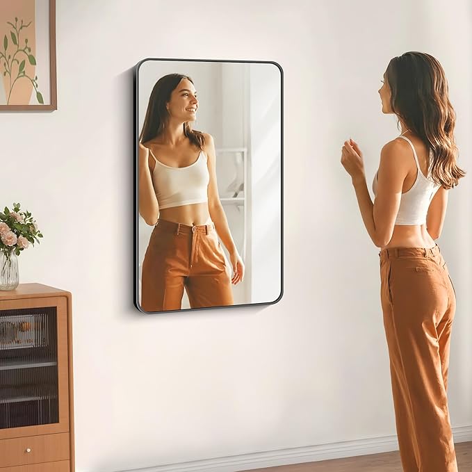 24" x 40"Bathroom Mirror, Matte Black Wall Mirror with Metal Frame, Decorative Rectangular Vanity Mirror for Bedroom Bathroom Living Room Entryway (Horizontal/Vertical)-StrideForce Fitness