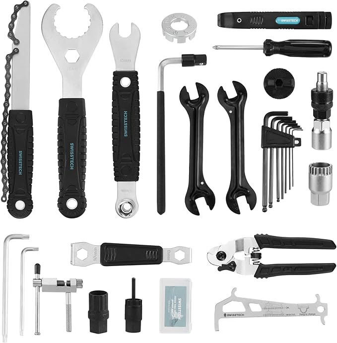 Swiss+Tech 30 Piece Bike Repair Tool Kit, Bicycle Maintenance Tool Set with Storage Case, Bike Accessories for Mountain/Road/Park Bike-StrideForce Fitness