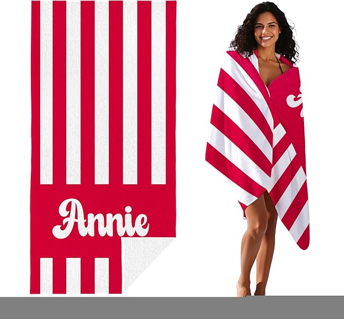 JML Personalized Beach Towel with Name, Custom Cabana Stripe Beach Towel, Customized Microfiber Pool Towel, Quick Dry & Absorbent Swim Towel for Adult,Mother's Day, Birthday, Summer Holiday,Vacation-StrideForce Fitness