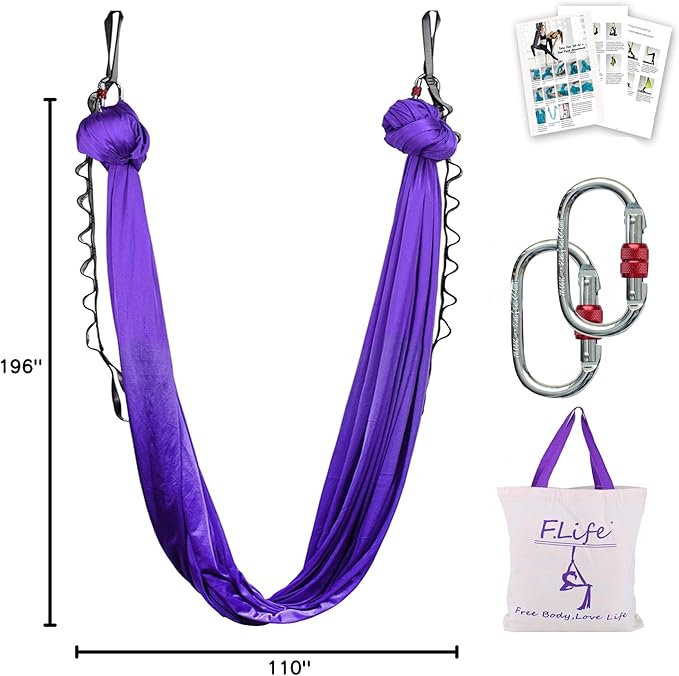 F.Life Aerial Silk Yoga Hammock & Swing for yoga Inversion,Strength training,starter hardware kit-StrideForce Fitness