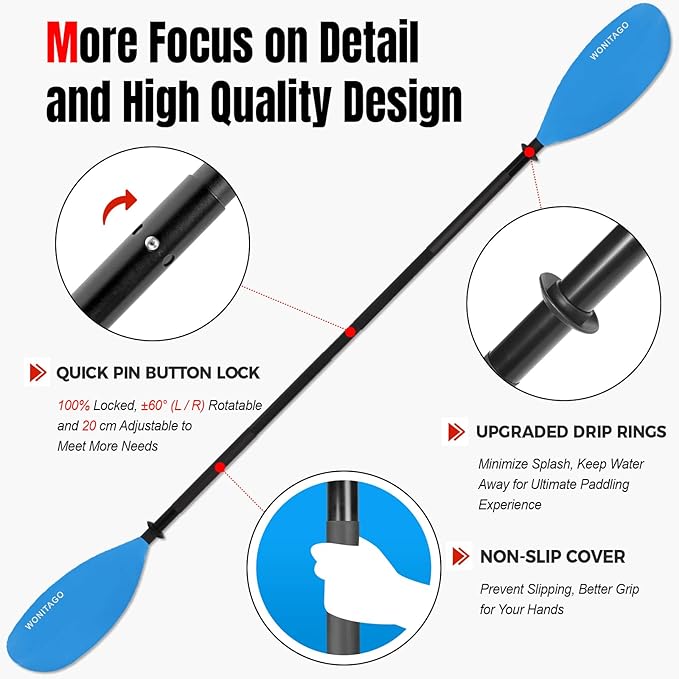 Kayak Paddles with Alloy Shaft and PP Blade, Floating Kayaking Oars, Adjustable 230-250 cm/90-98 Inches, 210-230 cm/82-90 Inches-StrideForce Fitness