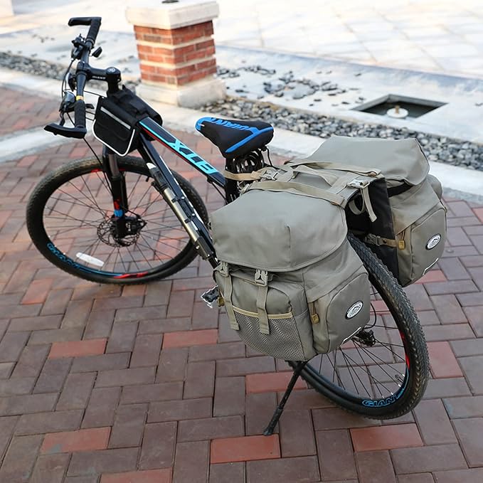 Dreamoon 50L Bike Panniers, Waterproof Bicycle Commuting Bag Saddle Bags with Rain Cover, Bike Rear Seat Bag Carrier with Reflective Trim, Cycling Organizer for Width Less Than 6.3 inches Rack (Gray)-StrideForce Fitness