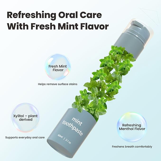 CALLSMILE Fluoride-Free Toothpaste, Easy-Press Pump, 60g - Fruity Flavors, No SLS, Non-Toxic, No Sweeteners, for Adults & Kids, Gentle for Sensitive Teeth, Mint-Flavored, Valentine's Day Gifts