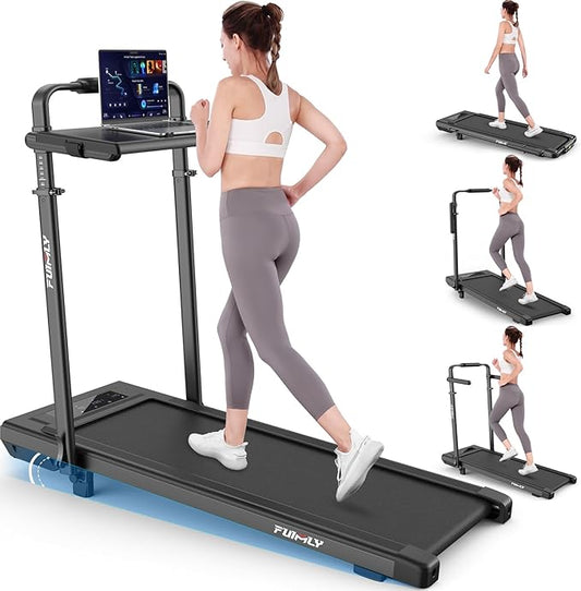 Walking Pad Treadmill with Desk Workstation, 10% Incline Foldable Treadmill with Handrail, 300lbs Capacity, 3 Control Methods, 8 in 1 Folding Treadmills for Home Office-StrideForce Fitness