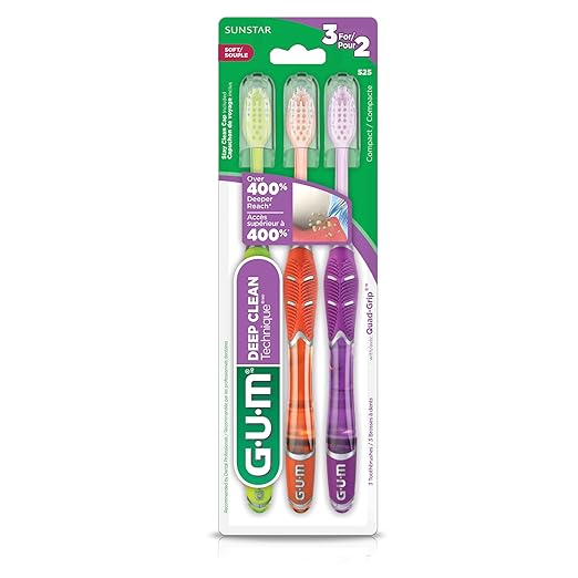 GUM Technique Deep Clean Toothbrush – Compact Soft Bristles for Adults – 3 Count