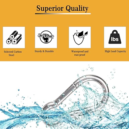 100Pcs 2.4" Carabiner Clip Spring Snap Hook, M6 2-3/8 Inch Heavy Duty Galvanized Steel Spring Snap Hook, Quick Link Keychain Clip for Keys Swing Set Camping Fishing Hiking Traveling(260 lbs Capacity)-StrideForce Fitness