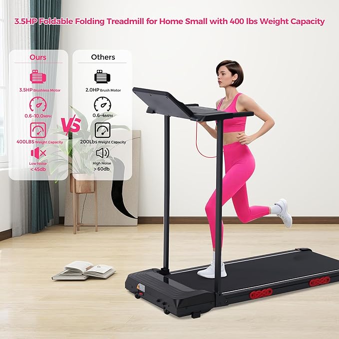 Walking Pad Treadmill with Handle Bar, 3.5HP Compact Electric Walking Pads Treadmills with Handles for Home Apartment Small, 0.6-10MPH Portable Foldable Folding Small Treadmill Home, 400LBS Capacity-StrideForce Fitness