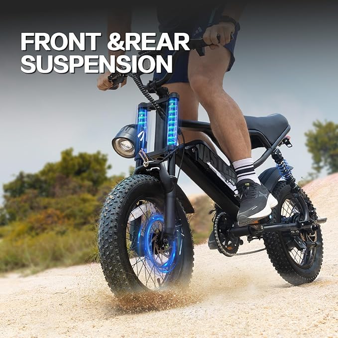 Electric Bike, 16'' Fat Tire eBike for Teens/Adults, 500W E-Bike with 36V/12.8Ah Removable Battery, 22MPH 45 Mile Range Commuting Electric Mountain Bike with Dual Dual Brakes-StrideForce Fitness