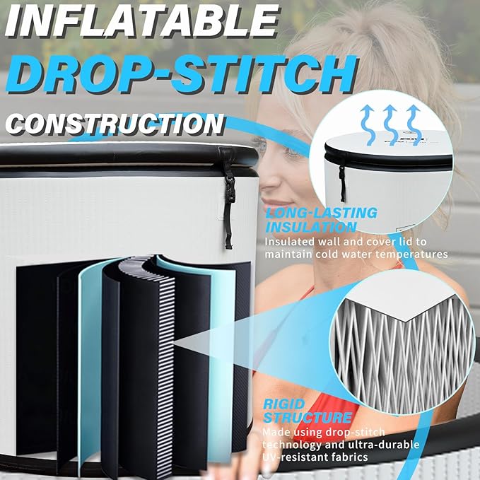 Inflatable Ice Bath Tub for Athletes, Cold Plunge Recovery Tub with Insulated Lid, EVA Groundsheet, Backpack, 115 Gallon Capacity, 37.4" x 37.4" x 29.53", Portable Durable Design-StrideForce Fitness