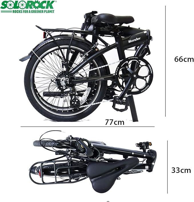 SOLOROCK 20" 8 Speed Aluminum Folding Bike - Wonder V Brakes, with Fenders & Alloy Rear Rack, Stainless Steel Spokes & Stainless Steel Fender Stays-StrideForce Fitness