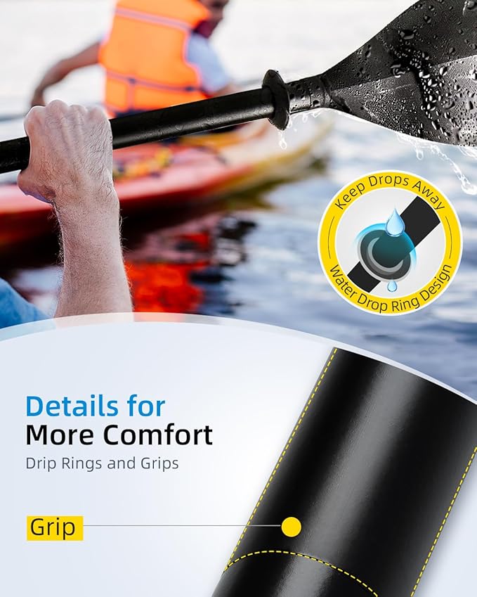 OCEANBROAD Kayak Paddle 86in/218cm, 90.5in/230cm Alloy Shaft 2-Piece Floatable Kayak Oar for Kayaking Canoeing Boating-StrideForce Fitness