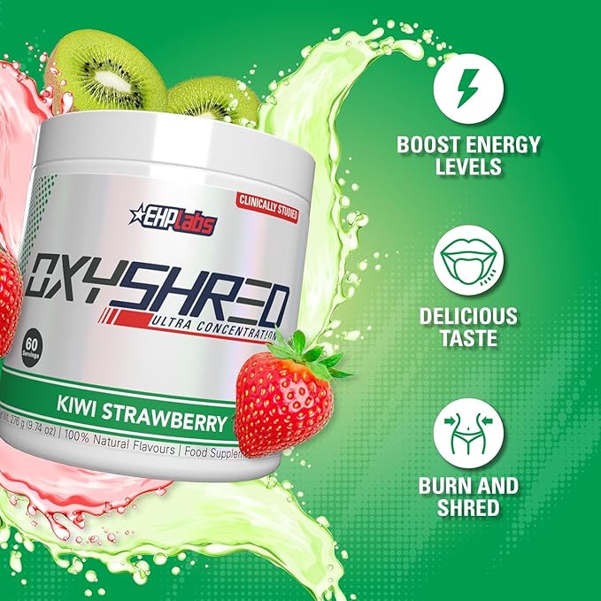 EHP Labs OxyShred Pre Workout Powder - Preworkout Powder with L Glutamine & Acetyl L Carnitine, Energy Boost Drink - Kiwi Strawberry, 60 Servings-StrideForce Fitness
