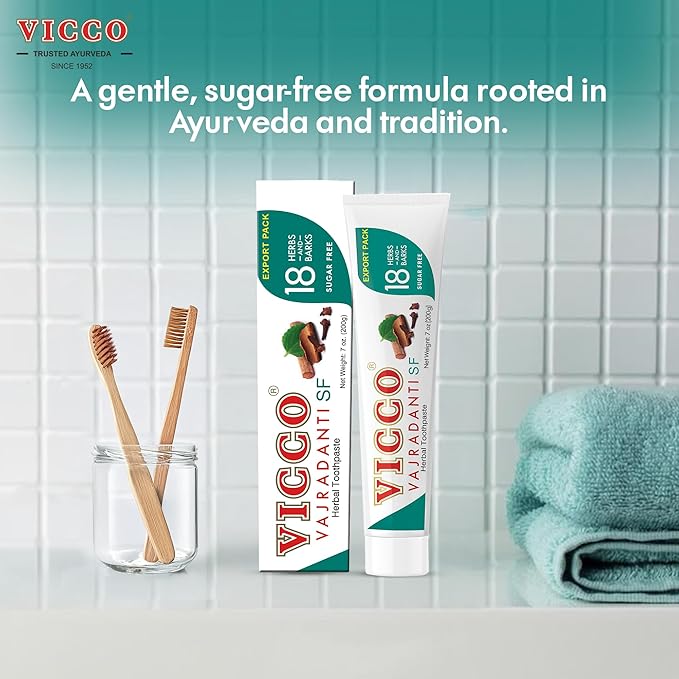 Vicco Vajradanti Ayurvedic Herbal Toothpaste by Vicco – 70 Year Legacy of Ayurveda, Sugar-Free, with 18 Ayurvedic Herbs & Barks, 100% Natural, Vegan, Fluoride-Free & Cruelty-Free – 7 oz (3 Pack)