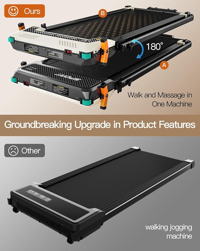 FUNRAY Versatile Walking Pad Treadmill with Incline - Dual-Sided Under Desk Treadmill with Foot Massage,2 in 1 Walking Machine for Home/Office with 330LBS Weight Capacity-StrideForce Fitness