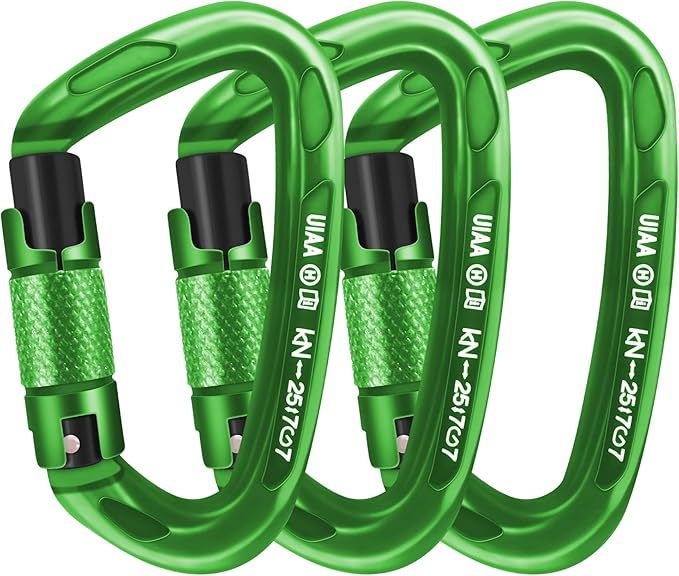 Climbing Carabiner Clips 25kN Auto Locking Carabiner, Professional Heavy Duty Large Locking Carabiner Clips for Rock/Ice Climbing Rappelling Rescue Swing etc, D Shaped, Large Size-StrideForce Fitness