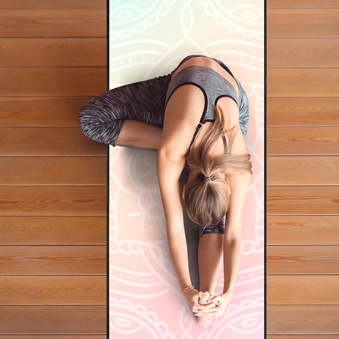 QiyI Yoga Mat Towel with Corner Pockets, Non Slip Sweat Absorbent Hot Yoga Towels, Soft Yoga Blankets with Travel Bag, Skidless Mat Cover for Workout, Gym, Fitness - 70"x26", Dreamy Pink Mandala-StrideForce Fitness
